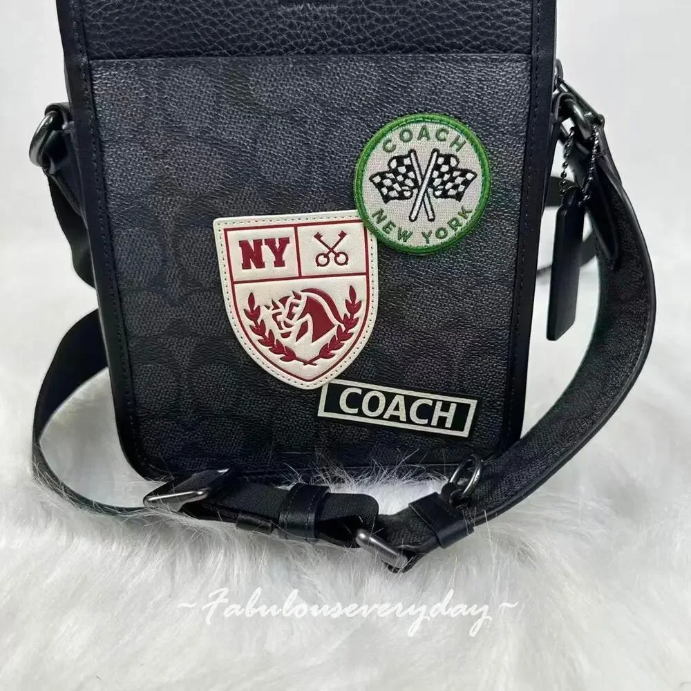 Coach Men's Sullivan Crossbody Bag In Signature Canvas With Patches CAT79 NWT